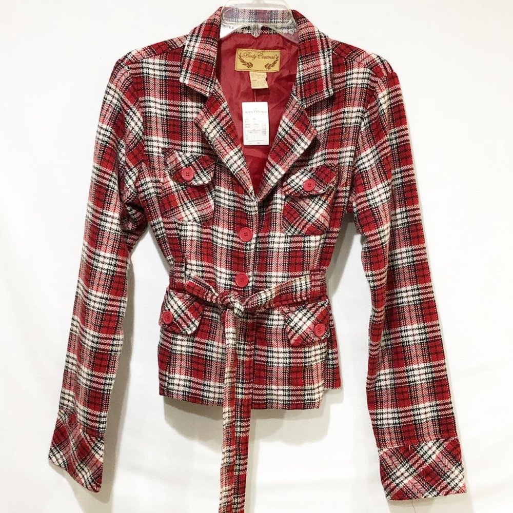 Body Central Classic Plaid Pea Coat With Belt.